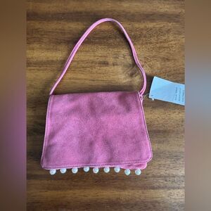 Hype Pink Suede Clutch with Pearl Details